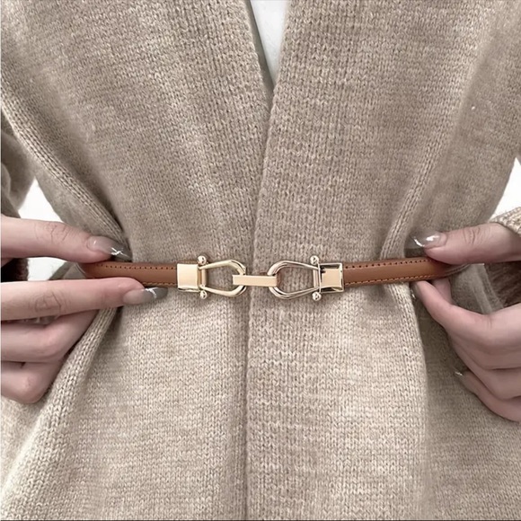 Stylish PU Leather Thin Belt Metal Simple Hook Buckle Adjustable Waist Band - Picture 1 of 5